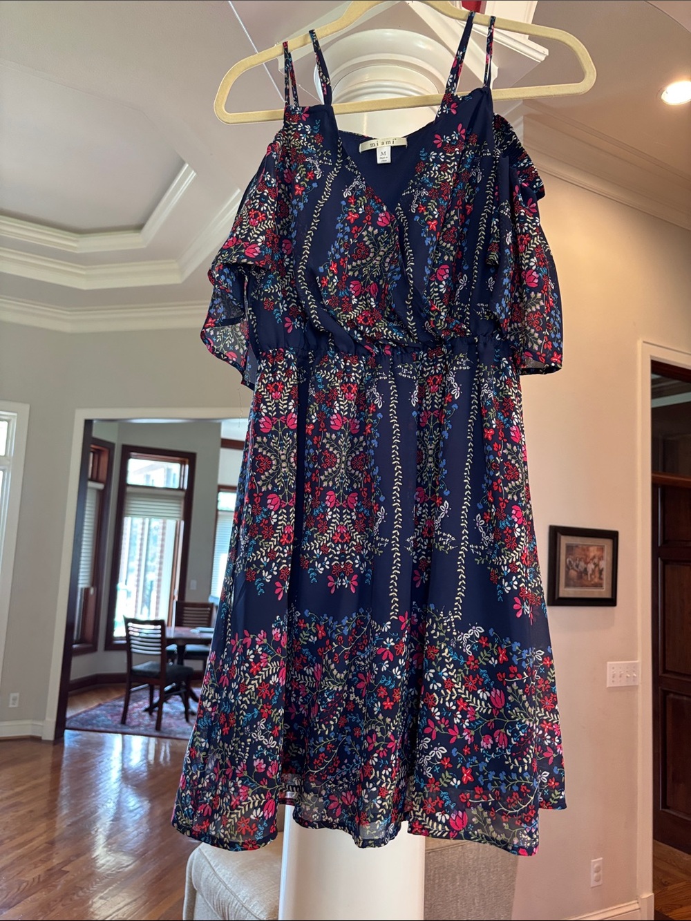 miami Navy Floral Cold-Shoulder Mini Dress